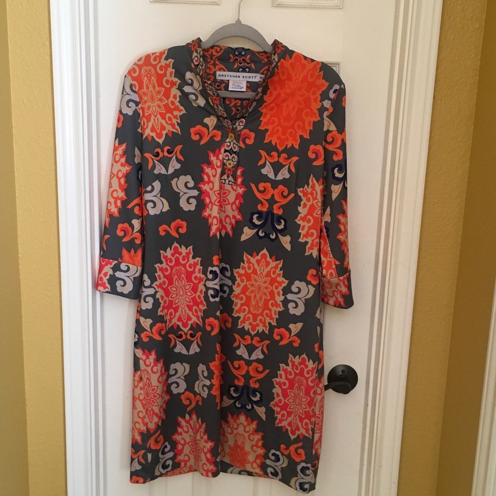 Gretchen Scott Designs Vibrant Orange and Gray Dress